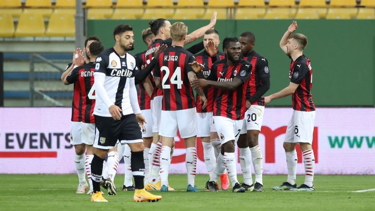 L'esultanza dei giocatori del Milan - Parma-Milan Serie A 2020-21