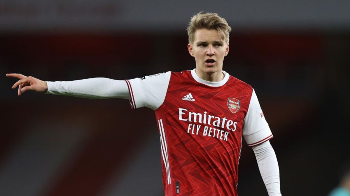 Martin Odegaard of Arsenal looks on during the Premier League match between Arsenal and Liverpool at Emirates Stadium on April 03, 2021 in London, England. Sporting stadiums around the UK remain under strict restrictions due to the Coronavirus Pandemic as