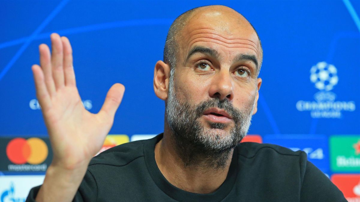 Pep Guardiola, Manager of Manchester City speaks with the media during a Press Conference at The Academy Stadium on September 30, 2019