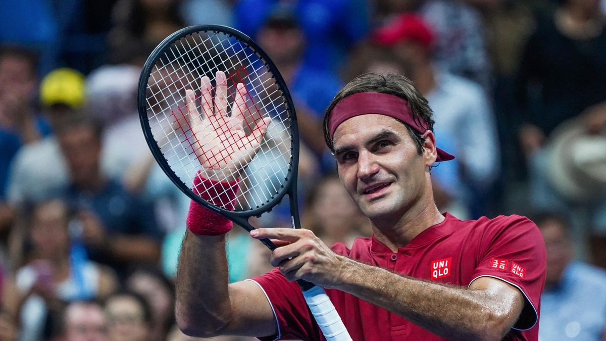 Roger Federer of Switzerland celebrates after defeating Yoshihito Nishioka of Japan (off frame) during their 2018 US Open men's match August 28, 2018 in New York.