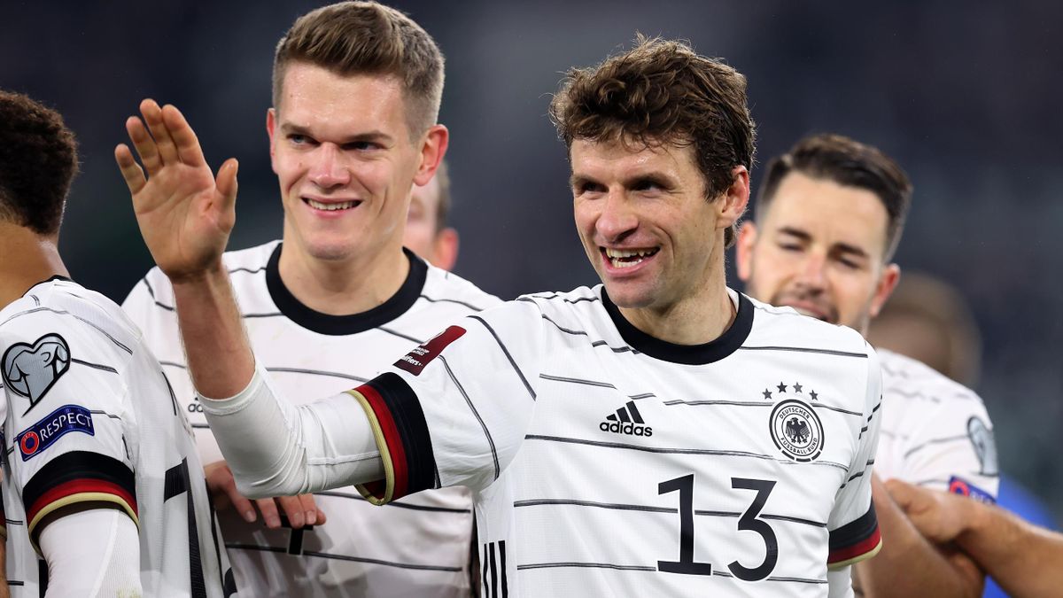 Thomas Muller celebrates for Germany