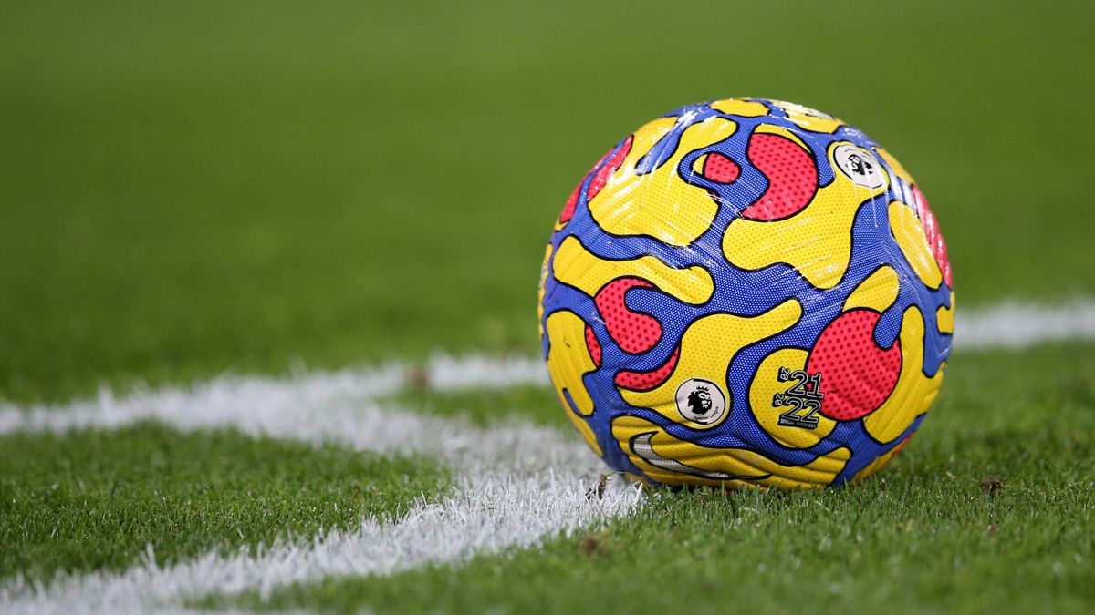 A general view of the Hi Vis Nike Flight match ball on the pitch during the Premier League match between Southampton and Aston Villa at St Mary's Stadium on November 05, 2021 in Southampton, England.