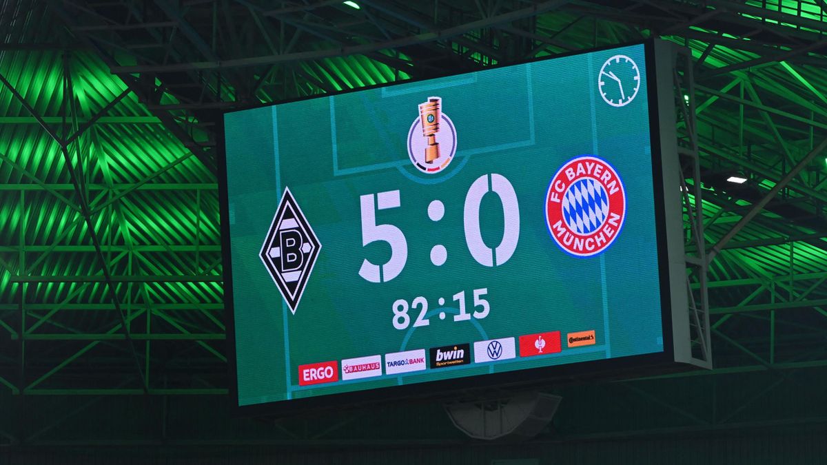 Die Anzeigetafel im Borussia-Park nach dem 5:0-Sieg gegen Bayern