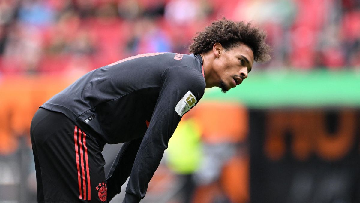 Bayern Munich's German midfielder Leroy Sane reacts during the German first division football Bundesliga match between FC Augsburg and FC Bayern Munich in Augsburg, southern Germany, on September 17, 2022