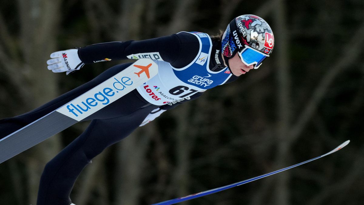 Marius Lindvik (NOR) during the FIS Ski Jumping World Cup In Zakopane team competition in Zakopane, Poland, on January 15, 2022. (Photo by Foto Olimpik/NurPhoto)