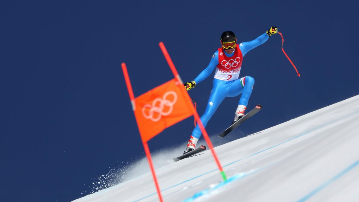 L'Italien Christoph Innerhofer lors du 3e entraînement de la descente olympiques de ski alpin le samedi 5 février 2022
