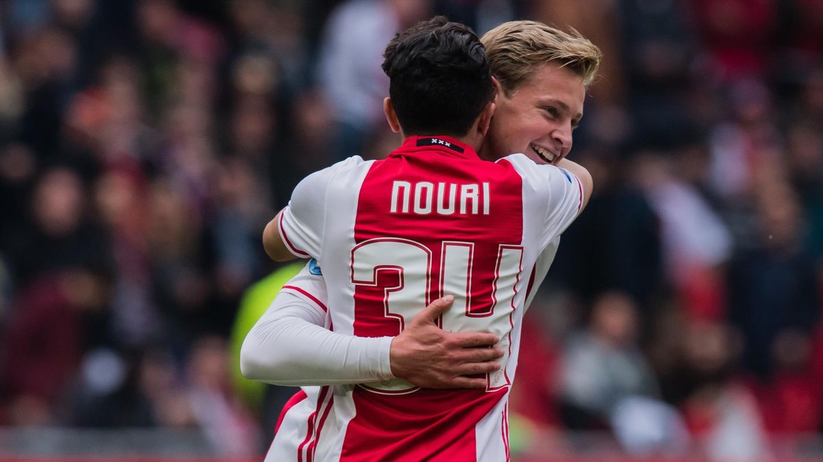 Abdelhak Nouri of Ajax, Frenkie de Jong of Ajaxduring the Dutch Eredivisie match between Ajax Amsterdam and Go Ahead Eagles at the Amsterdam Arena on May 07, 2017 in Amsterdam, The Netherlands