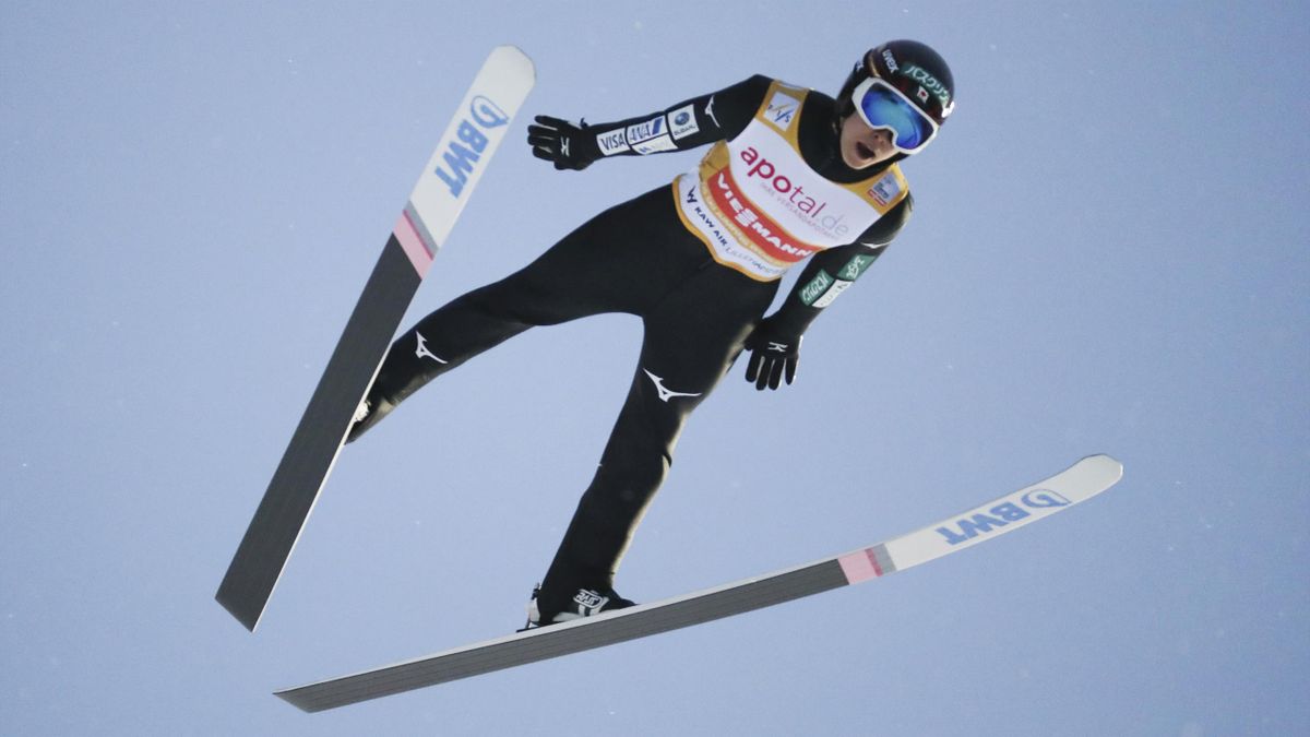 Japan's Ryoyu Kobayashi soars through the air