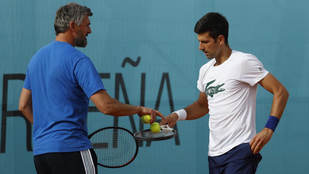 Novak Djokovic en su primer entrenamiento en Madrid