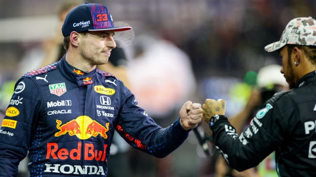 Max Verstappen (Red Bull) et Lewis Hamilton (Mercedes) après la qualification du Grand Prix d'Abu Dhabi 2021
