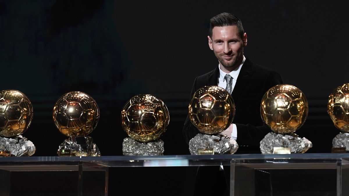 Lionel Messi (ARG / FC Barcelona) poses onstage after winning his sixth Ballon D'Or award during the Ballon D'Or Ceremony at Theatre Du Chatelet on December 02, 2019 in Paris, France