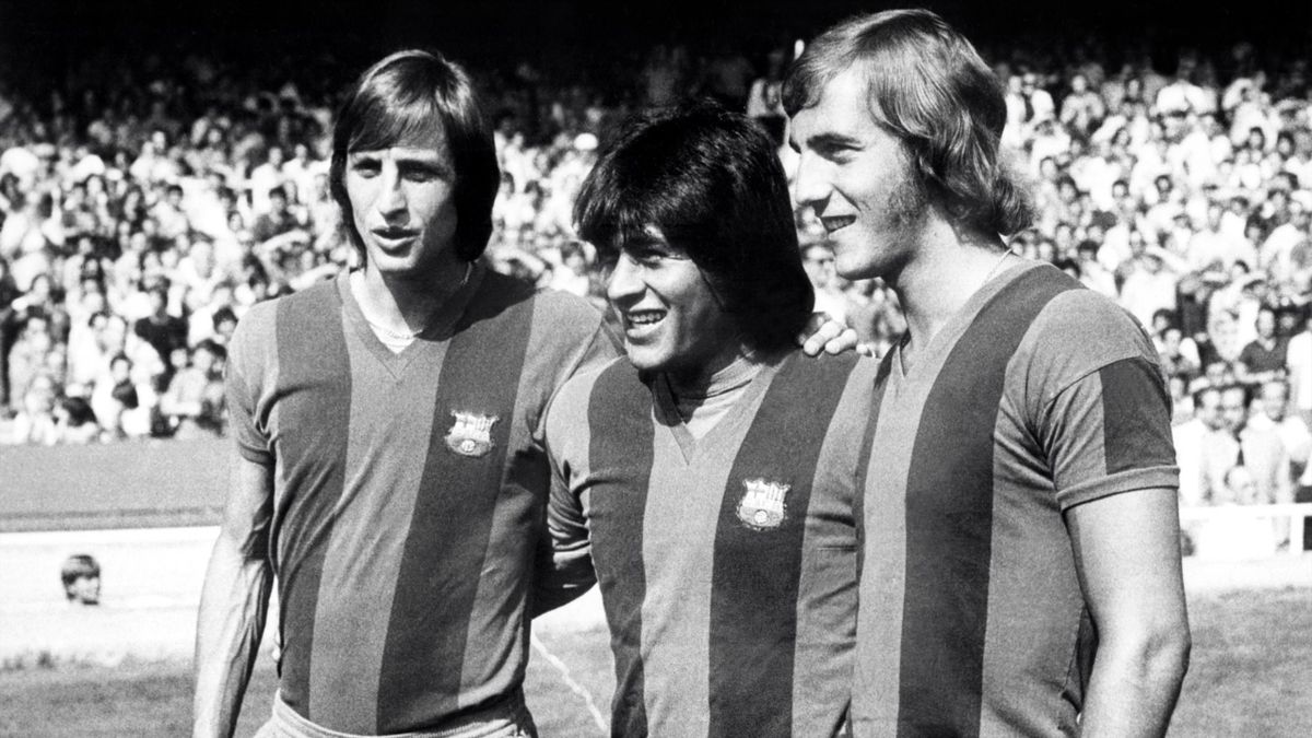 (from left) Johan Cruyff, Hugo Sotil and Johan Neeskens