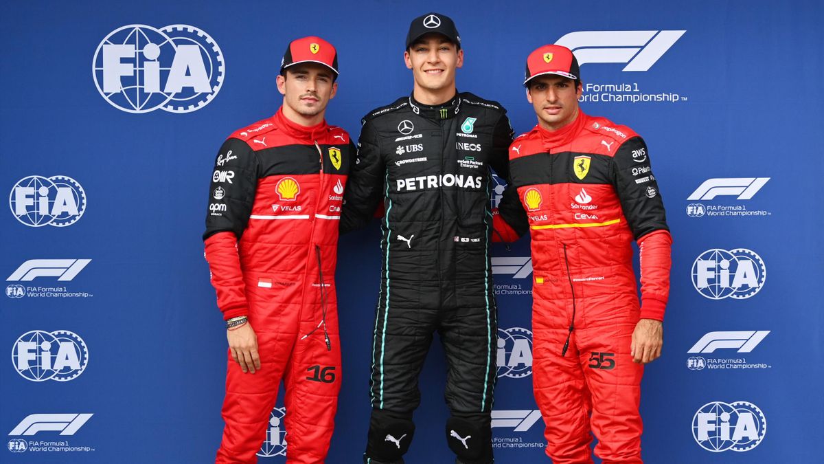George Russell, Carlos Sainz e Charles Leclerc, Qualifiche GP Ungheria, Formula 1, Getty Images