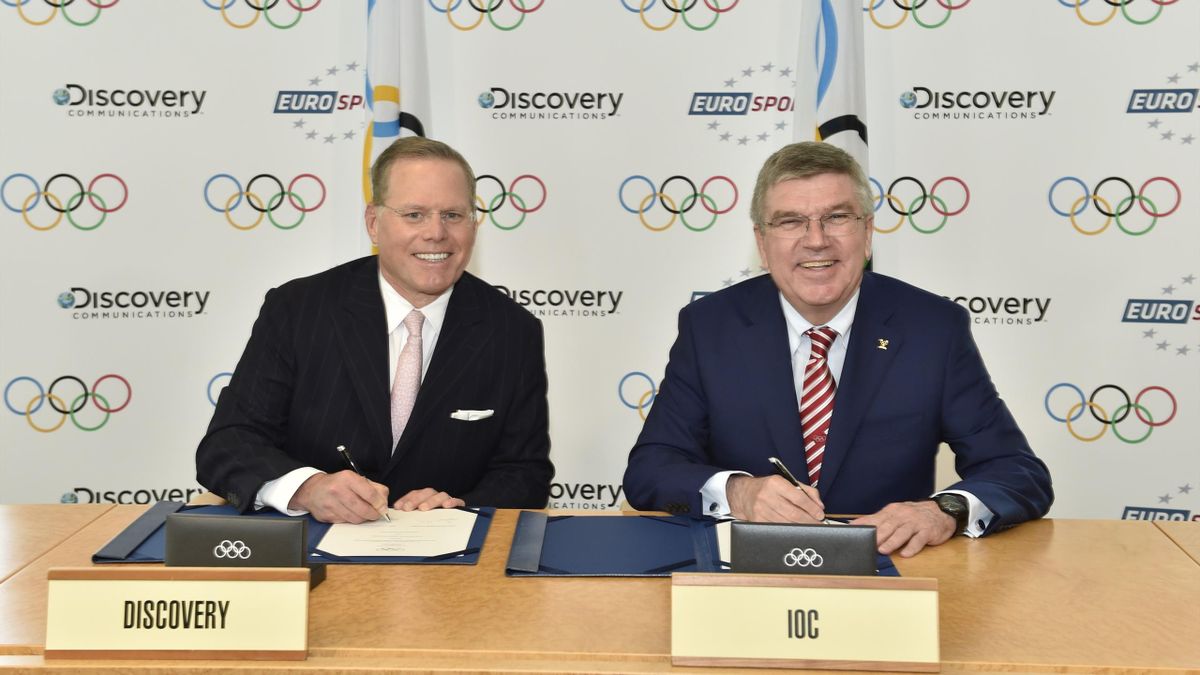 Discovery-CEO David Zaslav and IOC-Präsident Thomas Bach (Photo: IOC, Christophe Moratal)