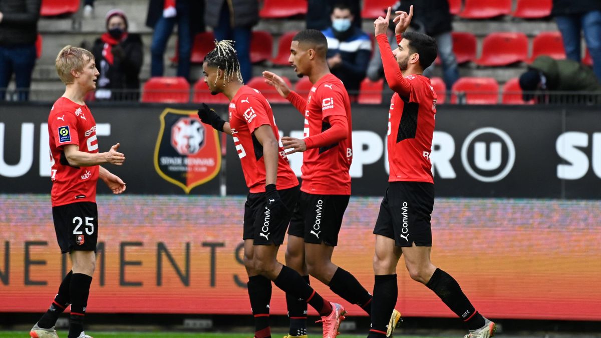 La joie des Rennais après le but de Martin Terrier face à Bordeaux, le 16 janvier 2022 en Ligue 1