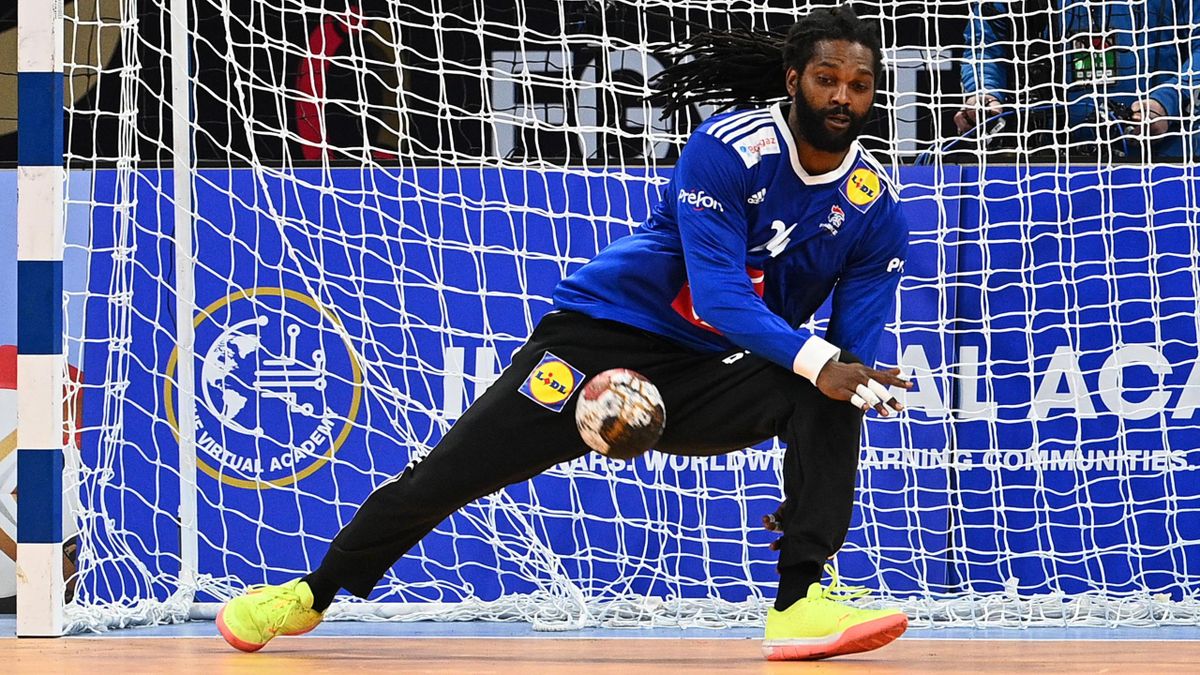 Wesley Pardin lors de France-Norvège au Mondial de handball en 2021