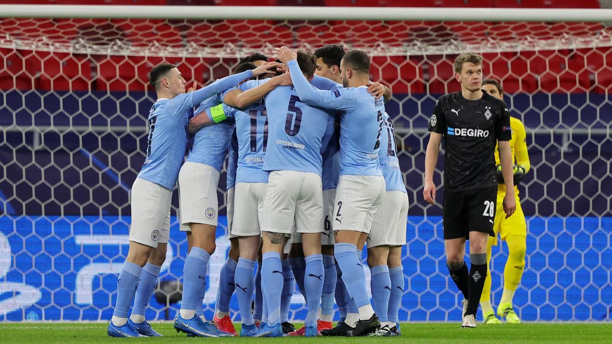 Jubel in blau: Manchester City freut sich über den Sieg gegen Borussia Mönchengladbach
