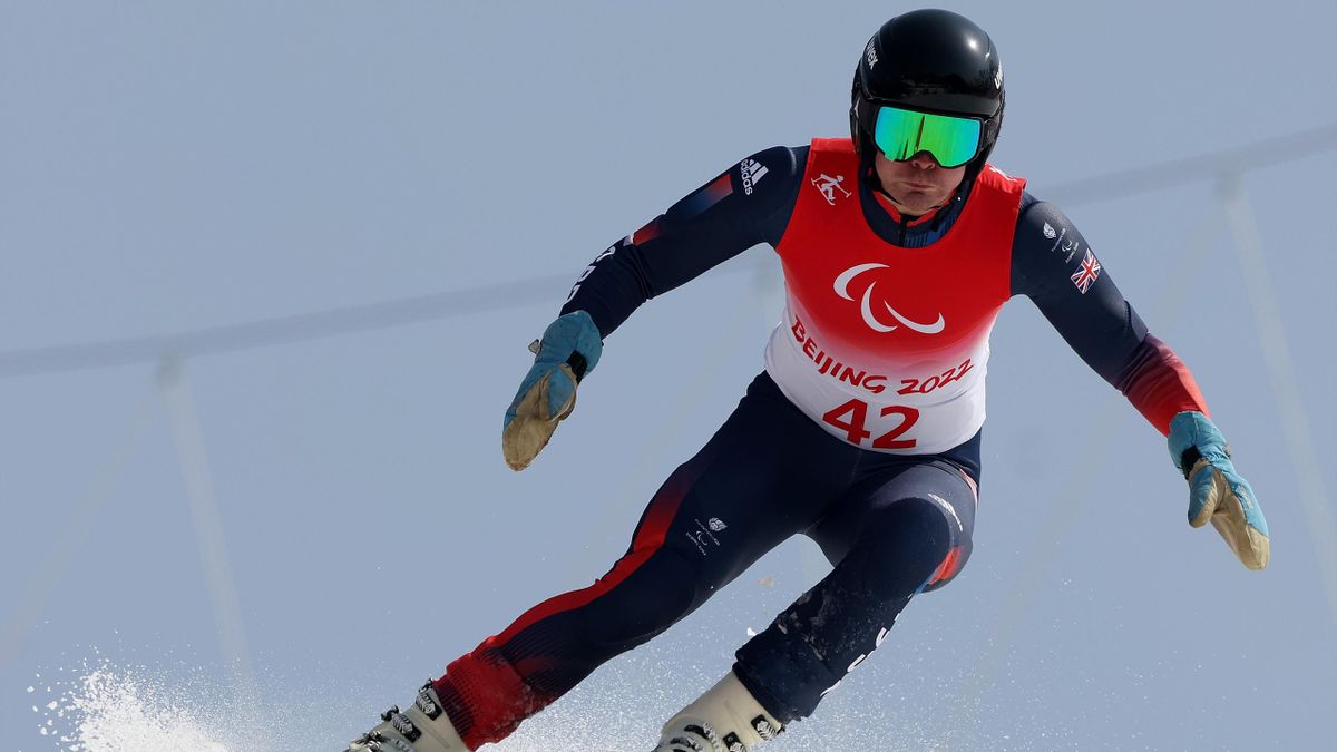 James Whitley of Team Great Britain competes during the Men's Giant Slalom Standing Run 2 on day six of the Beijing 2022 Winter Paralympics at Yanqing National Alpine Skiing Centre on March 10, 2022 in Yanqing, China.