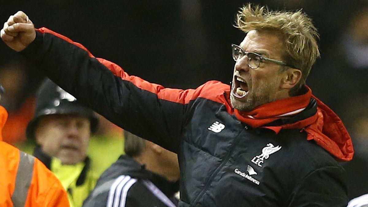 Liverpool manager Juergen Klopp celebrates after Divock Origi (not pictured) scores their second goal