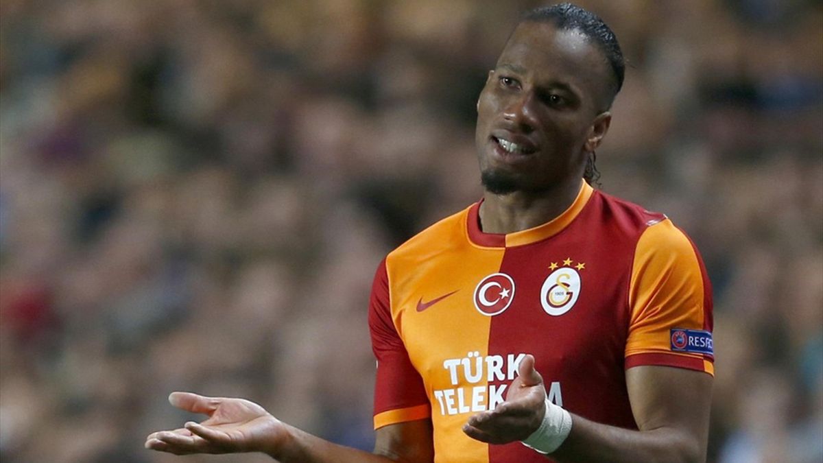 Galatasaray's Didier Drogba reacts to a challenge during their Champions League soccer match against Chelsea at Stamford Bridge in London March 18, 2014. (Reuters)