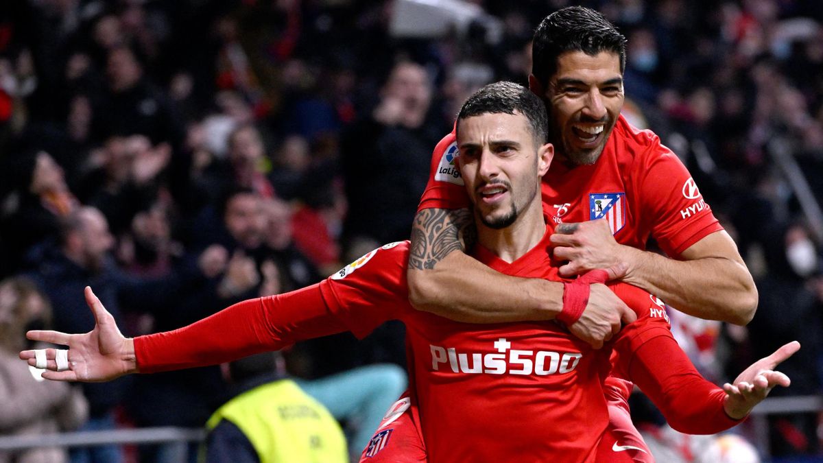 Mario Hermoso und Luis Suarez bejubeln den späten Siegtreffer für Atlético