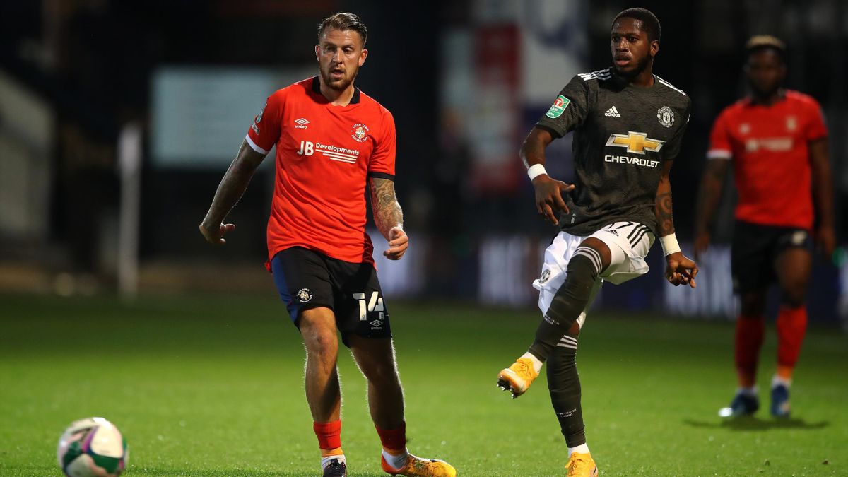 Fred of Manchester United makes a pass during the Carabao Cup Third Round match between Luton Town and Manchester United at Kenilworth Road on September 22, 2020