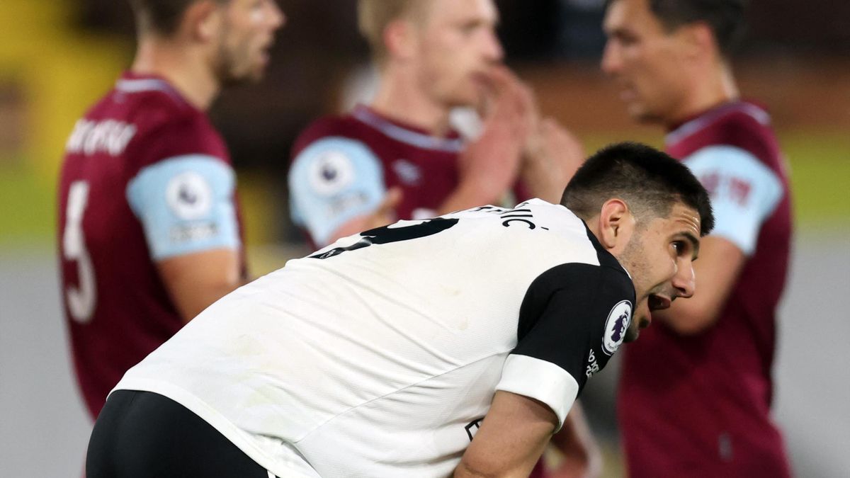 Fulham's Serbian striker Aleksandar Mitrovic reacts after the English Premier League football match between Fulham and Burnley at Craven Cottage in London on May