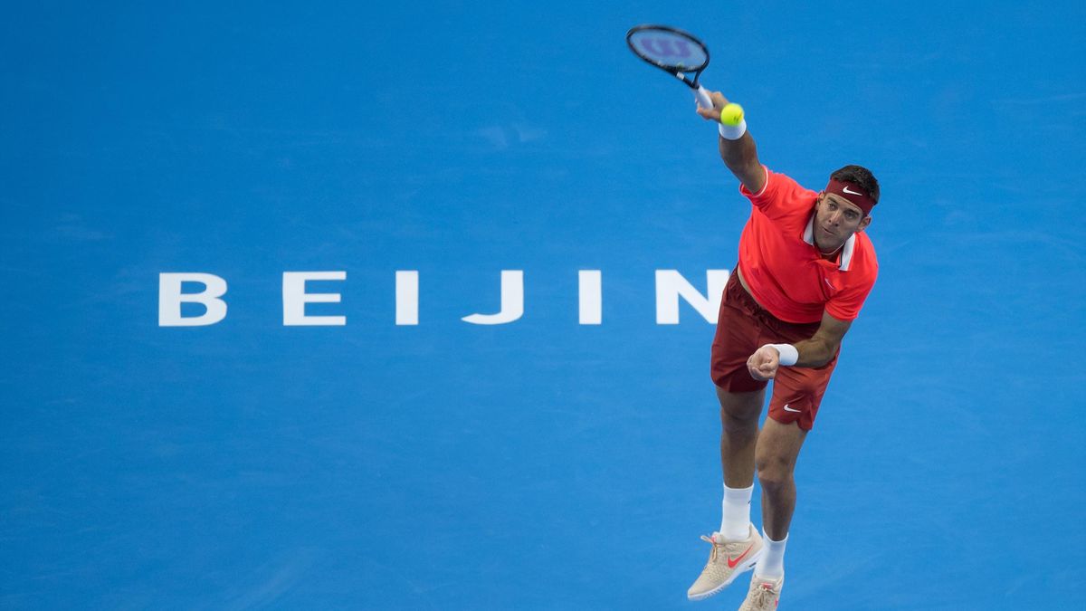 Juan Martin Del Potro of Argentina serves during his Men's Singles second Round match of the 2018 China Open against Karen Khachanov of Russia at the China National Tennis Centre on October 3, 2018 in Beijing, China