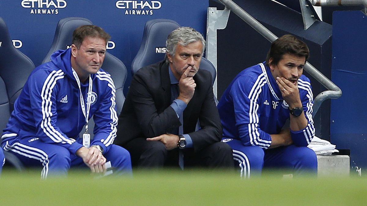 Chelsea manager Jose Mourinho with assistant first team coaches Rui Faria and Steve Holland