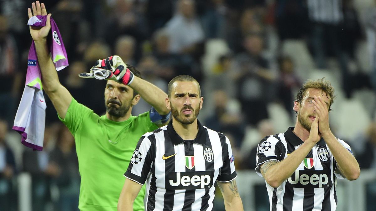 14 aprile 2015, Juventus-Monaco 1-0, Champions League 2014-2015: da sinistra, Gianluigi Buffon, Leonardo Bonucci e Claudio Marchisio (Getty Images)