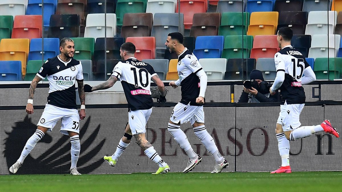 L'esultanza dell'Udinese dopo il gol di Pereyra, Udinese-Atalanta