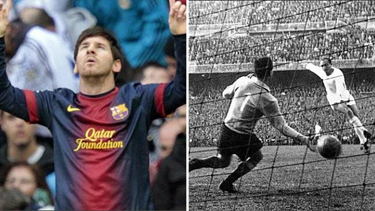 Leo Messi (Barcelona) y Alfredo Di Stéfano (Real Madrid)