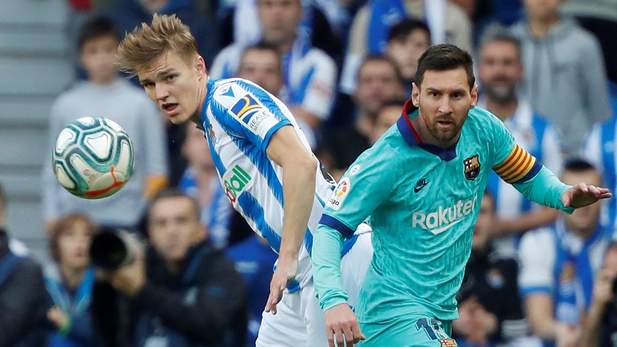 Martin Odegaard (Real Sociedad) y Leo Messi (Barcelona)