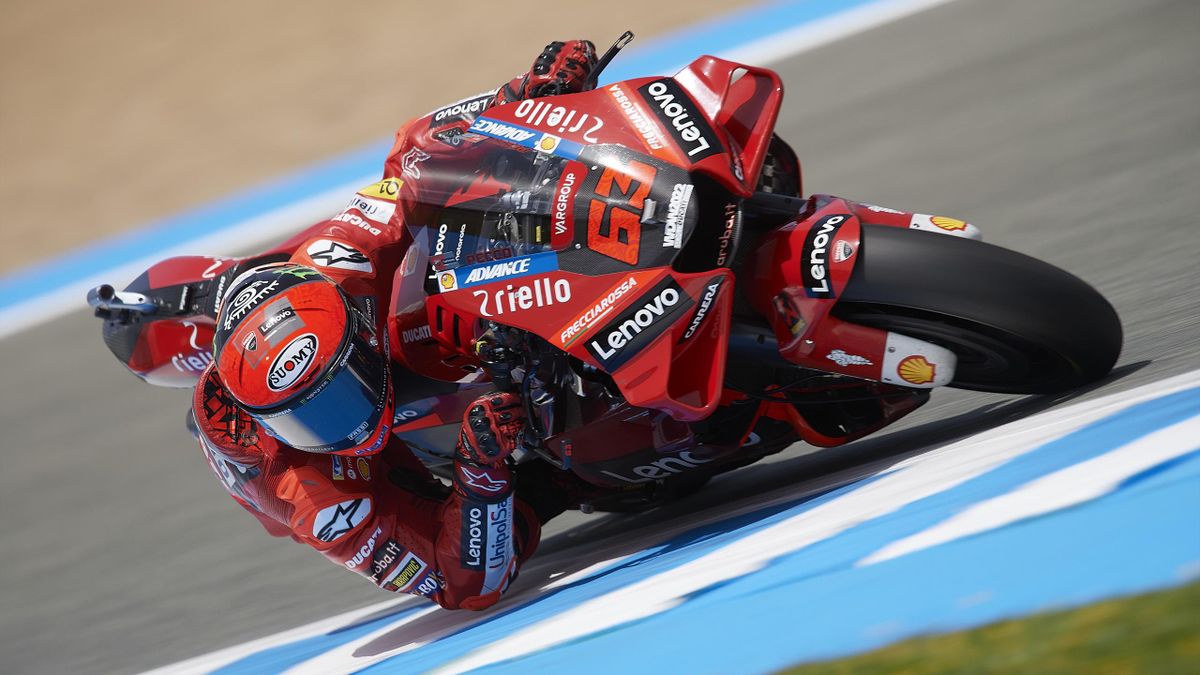 Francesco Bagnaia (Ducati) lors des essais libres du Grand Prix d'Espagne, le 29 avril 2022 à Jérez