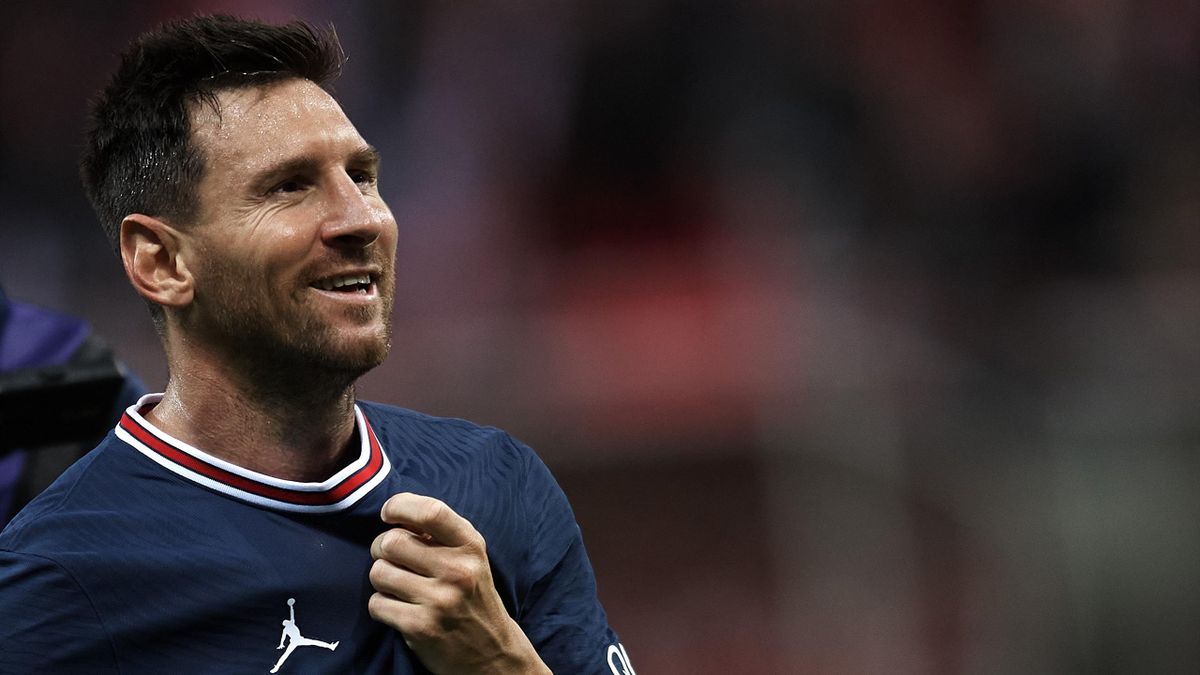 Lionel Messi of PSG during the Ligue 1 Uber Eats match between Reims and Paris Saint Germain at Stade Auguste Delaune on August 29, 2021 in Reims, France