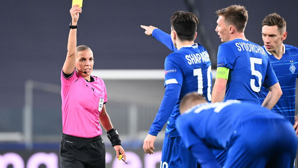 Referee Stephanie Frappart books a Dynamo Kiev player