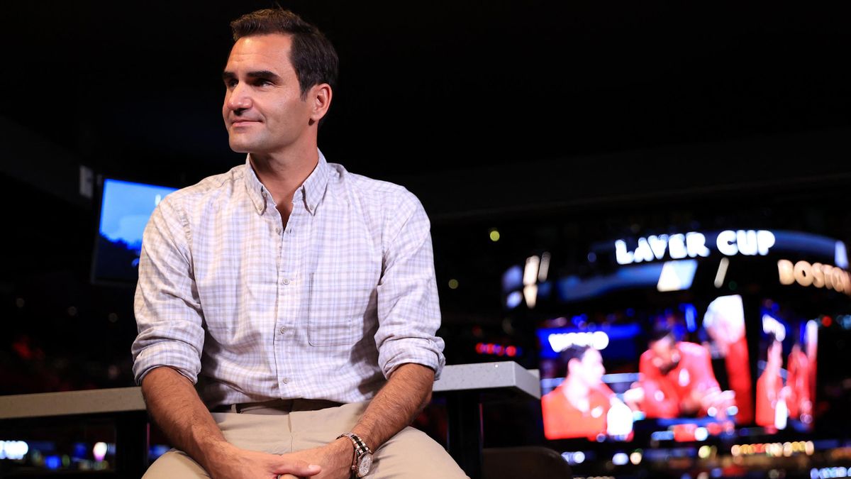 Roger Federer looks on during an interview with Andy Roddick during Day 2 of the 2021 Laver Cup at TD Garden on September 25, 2021 in Boston, Massachusetts. Carmen Mandato/Getty Images for Laver Cup/AFP