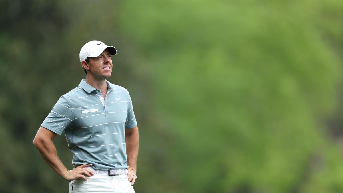 Rory McIlroy of Northern Ireland stands on the fifth hole during the third round of the Masters at Augusta National Golf Club on April 13, 2019 in Augusta, Georgia.