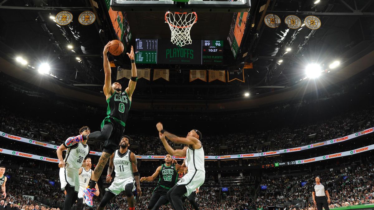 Jayson Tatum lors du match 1 des playoffs NBA entre les Boston Celtics et les Brooklyn Nets
