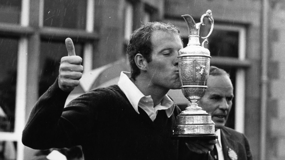 Tom Weiskopf kisses the Claret Jug after winning the Open Championship, Royal Troon, July 14, 1973