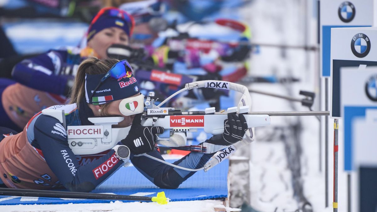 Dorothea Wierer of Italy at the shooting range during a training session for the BMW IBU World Cup Biathlon Oberhof on January 7, 2020 in Oberhof