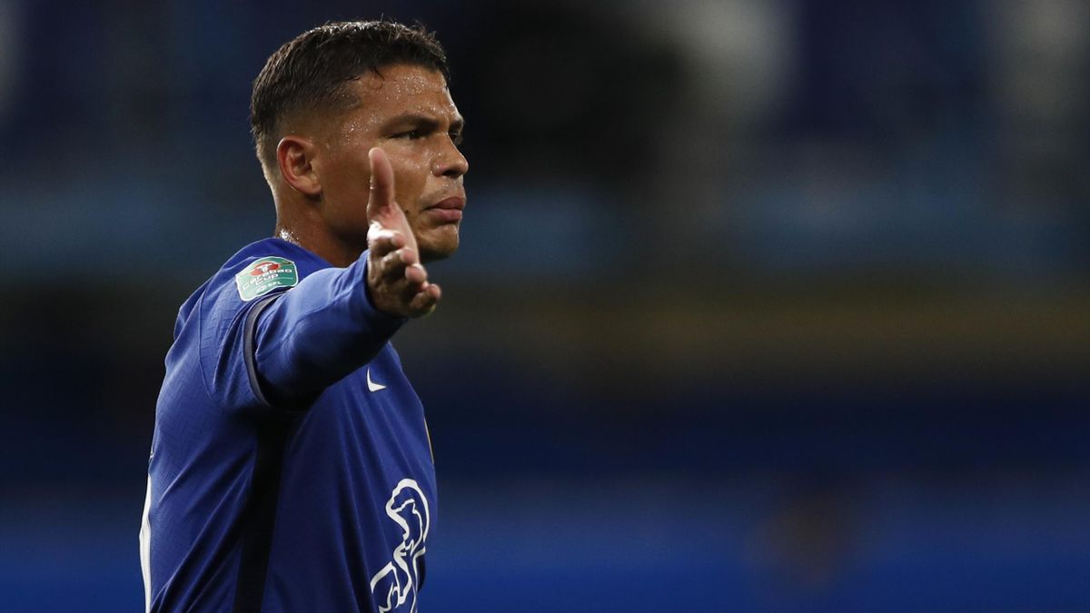 Chelsea's Brazilian defender Thiago Silva reacts during the English League Cup third round football match between Chelsea and Barnsley at Stamford Bridge in London on September 23, 2020