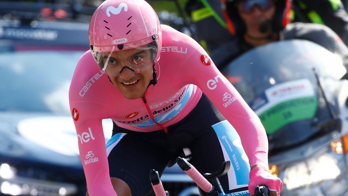 Richard Carapaz rides during stage twenty-one, the final stage of the 102nd Giro d'Italia - Tour of Italy - cycle race, a 17km individual time-trial in Verona on June 2, 2019