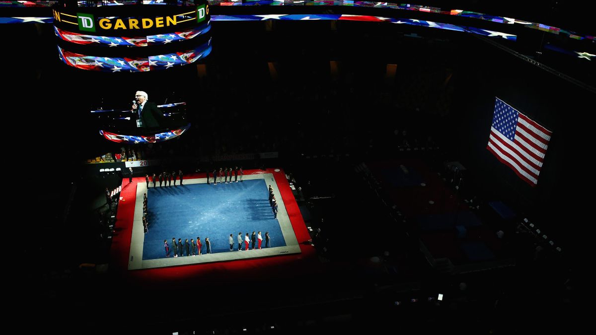 A general view during the national anthem prior to day three of the U.S. Gymnastics Championships 2018 at TD Garden on August 18, 2018 in Boston, Massachusetts.