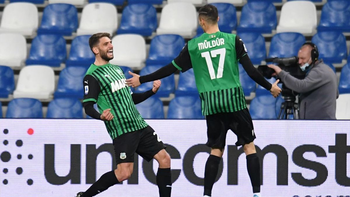 Berardi esulta per il gol in rovesciata in Sassuolo-Sampdoria - Serie A 2020/2021 - Getty Images