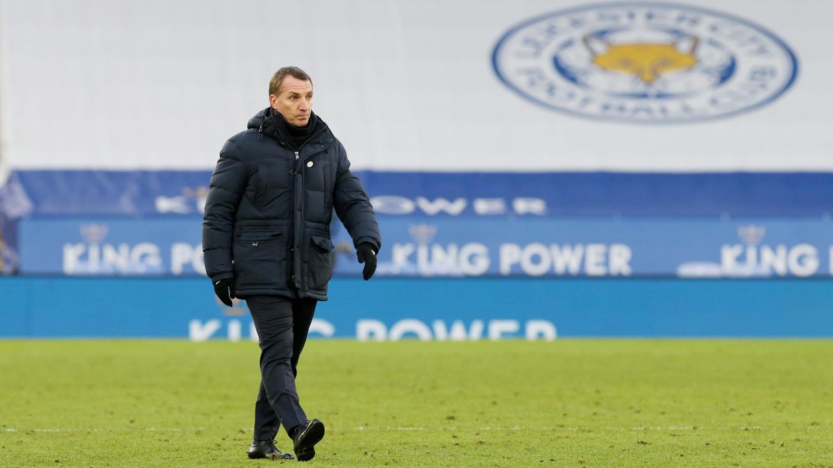 Leicester City Manager Brendan Rodgers after the Premier League match between Leicester City and Leeds United at The King Power Stadium on January 31, 2021 in Leicester, United Kingdom.