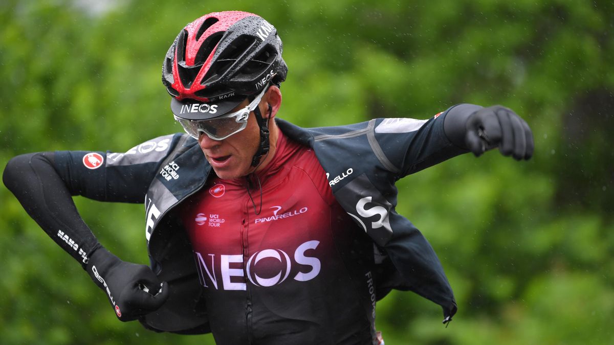 Christopher Froome of Great Britain and Team INEOS / Rain / Detail view / during the 71st Criterium du Dauphine 2019, Stage 2 a 180km stage from Mauriac to Craponne-sur-Arzon