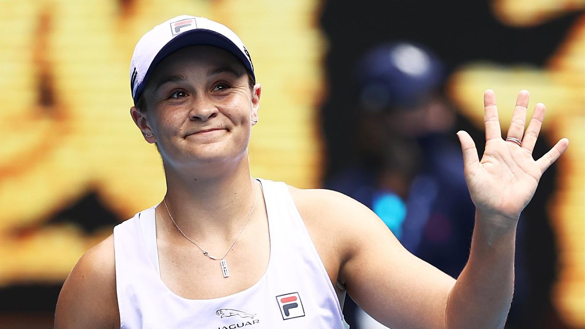 Ashleigh Barty of Australia celebrates winning through at the 2021 Australian Open