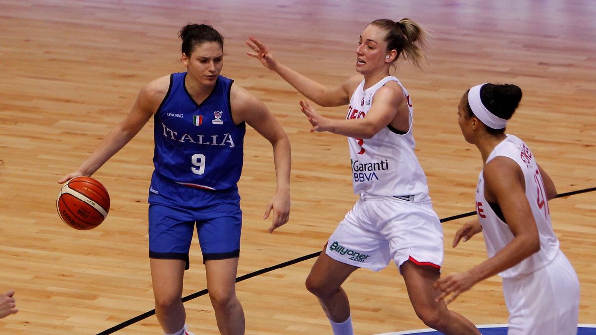 Cecilia Zandalasini (9) of Italy in action during FIBA Women's EuroBasket 2019 Group C basketball match between Turkey and Italy at Cair Sports Center in Nis, Serbia on June 27, 2019.