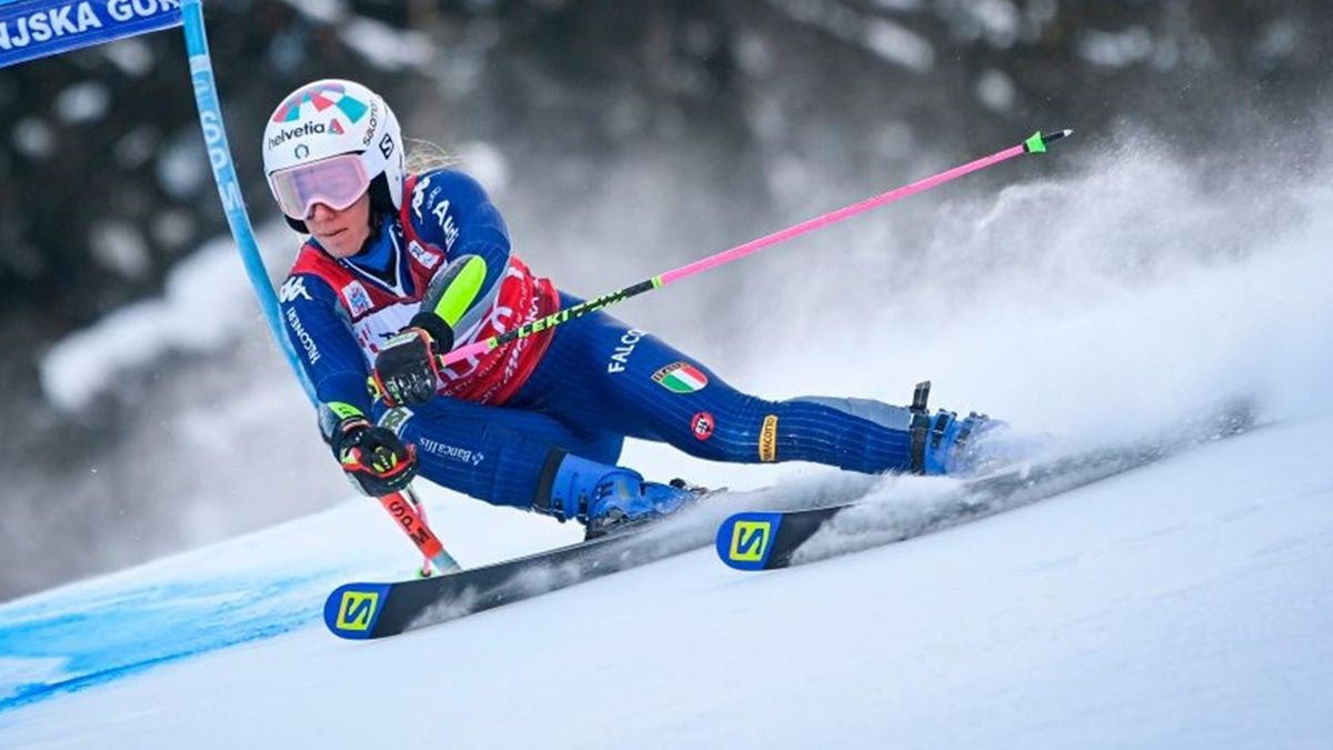 Marta Bassino of Italy competes in the first round of the Audi FIS Alpine Skiing World Cup Giant Slalom race in Kranjska Gora, Slovenia, on January 17, 2021